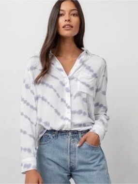 Rails Cloud Tie Long Sleeve Button Front Shirt // Blue & White // Small